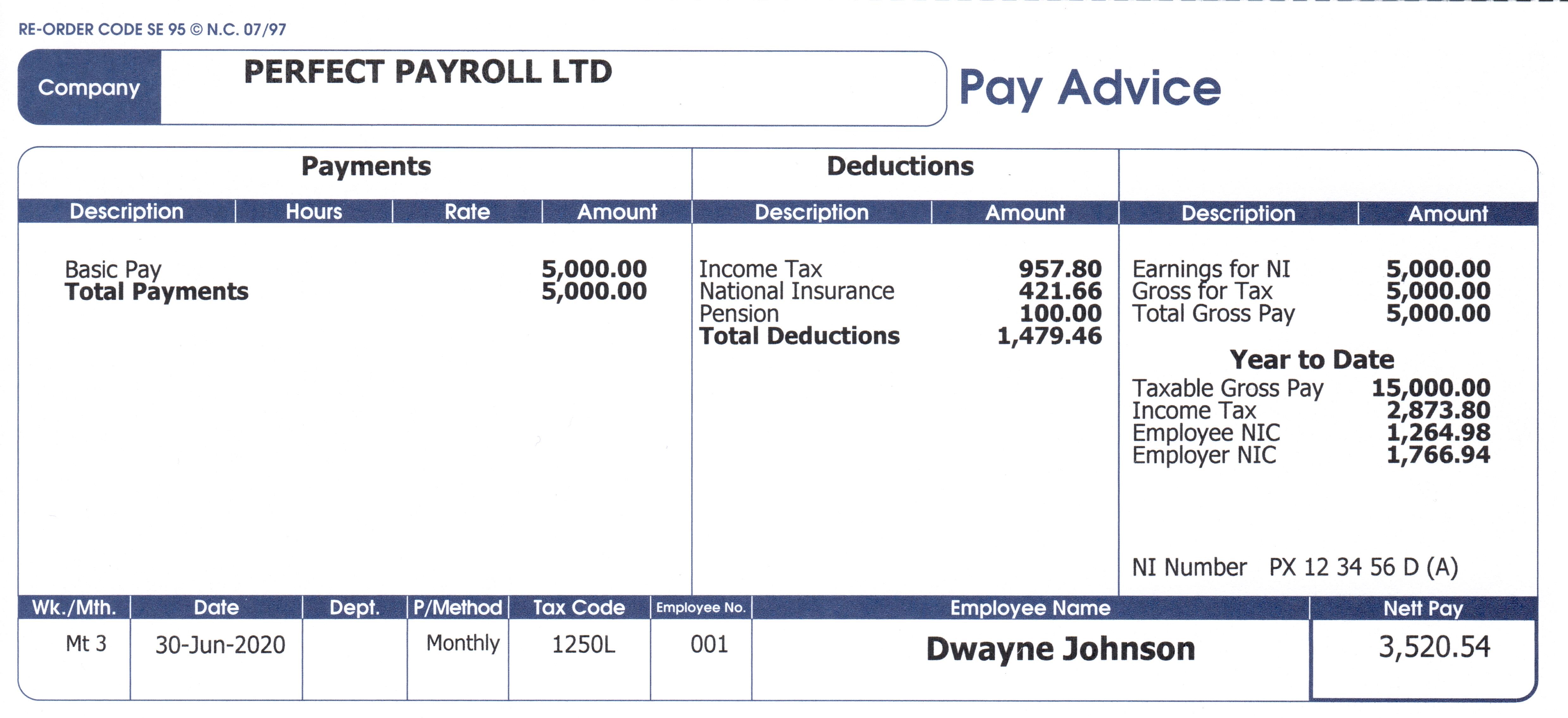 Sample Tenant Payslip